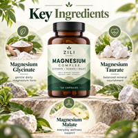 Capsules de magnésium OEM, complexe triple de magnésium (glycinate, taurate, malate), complément nutritionnel minéral, fournisseur de marque privée