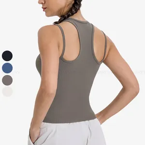 Ladies Sleeveless Compression Ribbed Vest Turtleneck Fitted Tank Top Womens Summer Gym Workout Racerback Tank Tops For Women