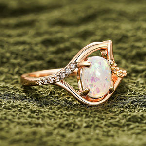 Anillo de Ópalo A076 para Mujer, Anillo de Compromiso con Gema Natural Ovalada y Engaste de Puntas, Anillos de Moda - Product Image 5