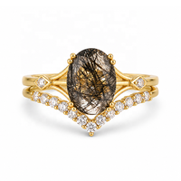 Nouvel ensemble de bagues Gemnel en argent sterling 925 avec logo personnalisé, motif chevron à double sangle, pour mariage, accent de mariée, empilables, promesse, opale rose feu
