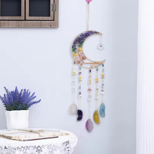 Attrape-lune en pierres naturelles, décoration de fenêtre, décoration intérieure, artisanat de jardin, décoration murale, attrape-vent suspendu - Product Image 3