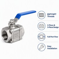 Venta al por mayor directa de fábrica: Válvula de bola roscada de 3 piezas de acero inoxidable 316 de paso completo NPT 1000 WOG con maneta para aceite, gas y agua