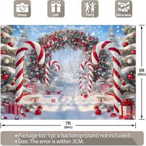 Decorazione di capodanno per albero di natale paesaggio invernale di neve sfondo personalizzabile di fotografia di caramelle di buon natale - Product Image 5