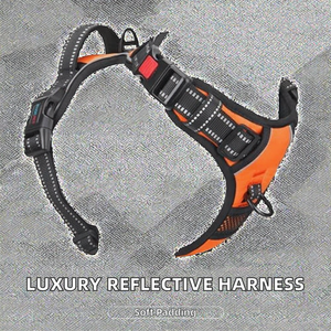 Arnés de Perro de Nylon Acolchado Sólido de Lujo Personalizado al por Mayor con Chaleco Reflectante, Asa Sin Tensión y Accesorios Metálicos con Botón - Product Image 2