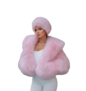 Manteau d'hiver élégant pour femme en fausse <span class=keywords><strong>fourrure</strong></span>, <span class=keywords><strong>laine</strong></span>/soie, court, ajusté, à capuche, manches longues, rose, en peluche - Product Image 5