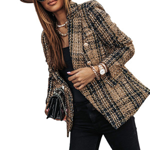 Blazer Elegante Vintage a Doppio Petto per <span class=keywords><strong>Donna</strong></span>, Abbigliamento Formale <span class=keywords><strong>Taglie</strong></span> <span class=keywords><strong>Forti</strong></span> con Risvolto a Quadri - Product Image 3