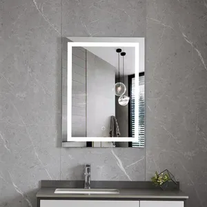 Modern Bathroom Led Mirror IP44 Demistting Sandblasted Rectangular Smart LED Bathroom Lighting Mirror