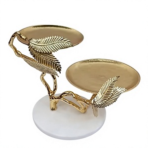 Leaf Design Metal Wood Cake Stand Eco-Friendly Dishwasher <b>Safe</b> Custom Logo Golden Dessert Display Trays Weddings Birthdays - Product Image 1