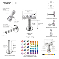 Bijoux de piercing en titane ASTM F136 avec zircone cubique ronde et zircone cubique en forme de poire, boucles d'oreilles hélix, vente en gros, bijoux de mode pour femme