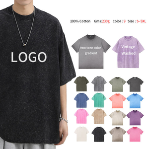 เสื้อยืดคอตตอน 100% ล้างสีแบบแอซิดวอช ขายส่ง เสื้อยืดคุณภาพสูงสำหรับทุกเพศ สไตล์สโตนวอช ฮิปฮอป โอเวอร์ไซส์ เสื้อยืดวินเทจสั่งทำได้ - Product Image 1
