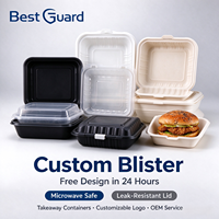 Barquettes jetables écologiques personnalisées thermoformées Best Guard pour plats à emporter, multi-compartiments, compatibles micro-ondes, certifiées CE