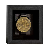 Cadre de présentation de médailles en bois noir de qualité supérieure, boîte à ombre profonde avec façade en verre, support mural ou de table pour médailles de marathon