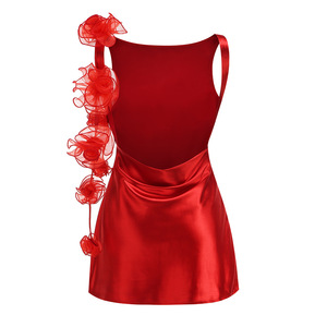 Elegante estate modello solido <span class=keywords><strong>Mini</strong></span> <span class=keywords><strong>abito</strong></span> da donna <span class=keywords><strong>in</strong></span> <span class=keywords><strong>raso</strong></span> spalla con nappine decorazione stile girovita stile impero al ginocchio Casual - Product Image 3