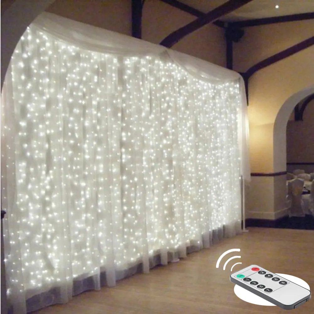 Tirai Karangan Bunga Pernikahan USB, Dekorasi Natal Remote Control 3M Lampu Liburan untuk Kamar Tidur Bohlam Lampu Luar Ruangan LED Senar