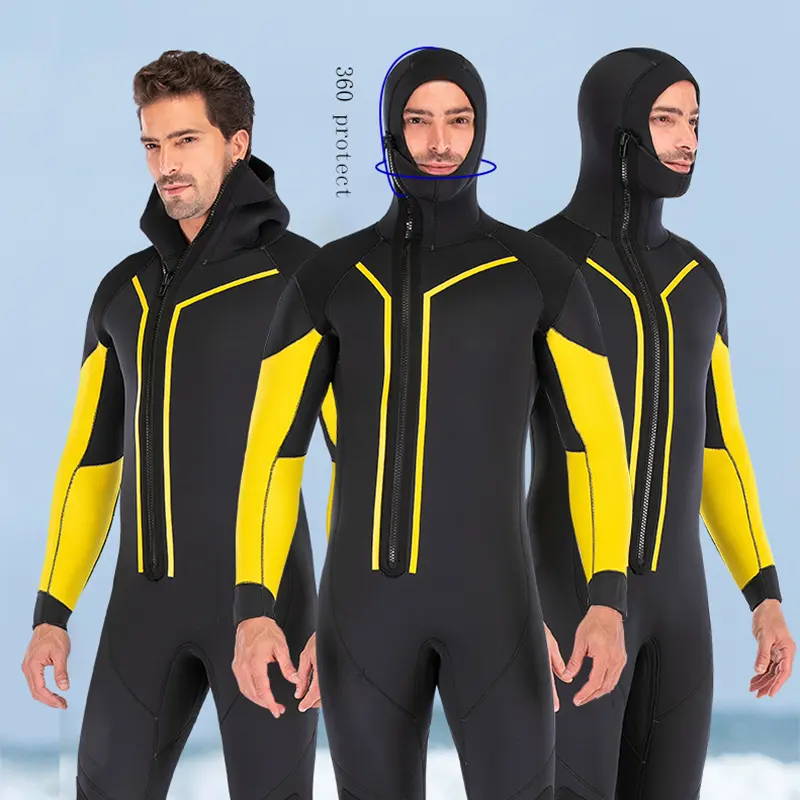 7mm Neopren anzug Adult Diving Professional Semi-Dry Front Reiß verschluss Surf anzug einteilige Kapuze plus Samt Neopren anzug