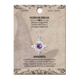 Ciondolo geometrico con nodo della strega in acciaio argento ametista protezione portafortuna oro placcato croce numero collane perla pietra principale - Product Image 2
