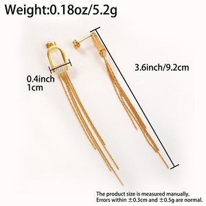 Pendientes de Moda para Mujer, Diseño Minimalista Geométrico con Cierre de Zirconia, Chapado en Oro de 18K, Acero Inoxidable, con Borla, Venta al Por Mayor - Product Image 6