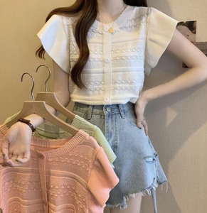 Großhandel Korea Design gestrickte Kurzarm Lady Tops <span class=keywords><strong>OC818</strong></span> - Product Image 2