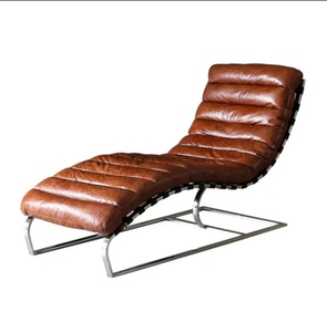 Chaise longue vintage en acier inoxydable, design Oviedo, style Le Corbusier, en cuir véritable - Product Image 1