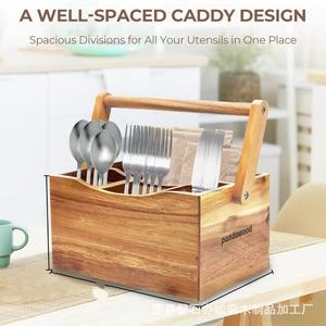 Wooden <b>Storage</b> <b>Box</b> With Partitions Rectangle Desktop Organizer For <b>Kitchen</b> Cutlery Living Room Miscellaneous <b>Storage</b> - Product Image 4