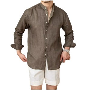 <span class=keywords><strong>Camicia</strong></span> Estiva da Uomo <span class=keywords><strong>Marrone</strong></span> a Maniche Lunghe, Casual, con Bottoni, Traspirante, in <span class=keywords><strong>Lino</strong></span>, con Colletto Rialzato, Antipiega - Product Image 5