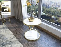 Table basse ronde à double niveau, petite, moderne et durable, avec plateau en verre noir pour salon, meubles de luxe