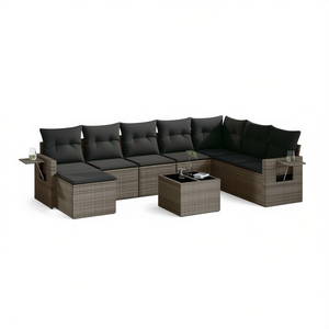 Ensemble de canapés de jardin en rotin gris foncé 6 places, mobilier d'extérieur contemporain résistant aux intempéries - Product Image 1