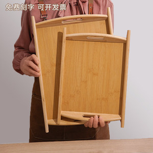 Bandejas de servir de bambú con asas, bandeja rectangular para alimentos para uso doméstico y comercial - Product Image 3