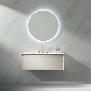 Mueble de Baño Flotante Moderno Blanco con Lavabo de Cerámica y Espejo Inteligente, Diseño Impermeable para Uso en Villas y Hoteles - Product Image 1