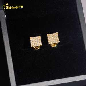 أقراط هيب هوب فاحص الماس لتمرير الأقراط الفضية العنقودية المويسانيتي الماسية للرجال جاهزة للشحن - Product Image 5