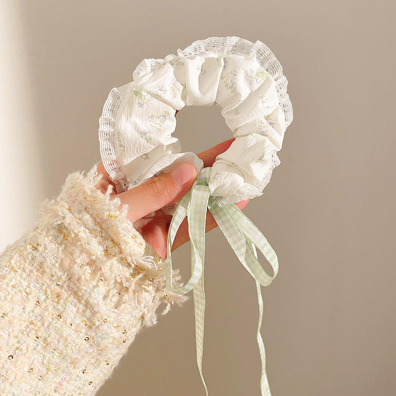 Green ribbon hair ring
