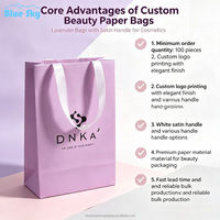 Sacs en papier personnalisés OEM/ODM de luxe, couleur violette, avec poignée intégrée, pour le shopping, la vente en gros de bijoux, de cosmétiques, de vêtements et de cadeaux