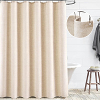 Rideau de Douche en Polyester, Lin et Bambou, Tissu Uni, Rideau de Séparation pour Salle de Bain, Rideau de Douche Imperméable
