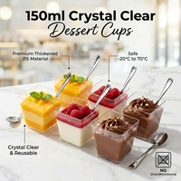 HengSu – Mini coupes à dessert carrées transparentes en PS avec cuillères, lot de 25, 150 ml, en plastique, pour parfait et apéritifs, pour fêtes et mariages, 1 couleur