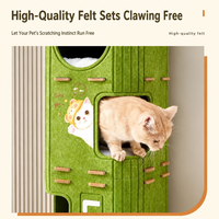 Arbre à chat en feutre vert, avec niche douillette, design coupe-vent et chaud, ouverture ronde, jouet pompon, pour chat d'intérieur, vente en gros pour animaux de compagnie