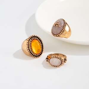 Ensemble de bagues vintage en <span class=keywords><strong>bronze</strong></span> antique avec pierres précieuses en résine ovales pour femmes, bagues empilables rétro pour femmes, accessoires de bijoux, cadeaux - Product Image 6