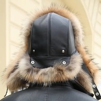 Gorro Ushanka Ruso de Invierno para Hombre, de Piel Auténtica de Zorro Plateado y Mapache, Impermeable, Tipo Bomber, para Viajes al Aire Libre y Pesca