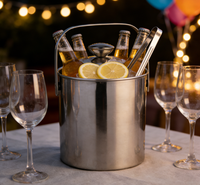 Seau à champagne en acier inoxydable 1,3 L à double couvercle avec poignée, double paroi, vente en gros usine