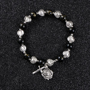 Pulsera de Rosario Hecha a Mano con Cuentas de Piedra Roja de Santa María, Cruz de Rosas, Clásica, Ajustable, Regalo de Joyería - Product Image 6