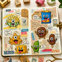 Autocollants alimentaires transparents personnalisés, imperméables, mignons, découpés à la forme, en vinyle PP, feuille d'autocollants de dessins animés, autocollants adhésifs pour enfants et journaux