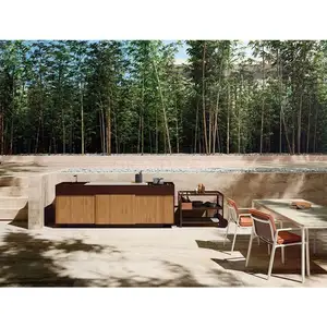 Gabinete de cocina al aire libre de acero inoxidable personalizado, mesa de mármol modular, cocina al aire libre, Isla de barbacoa con fregadero y parrilla
