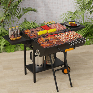 Large Multi Functional Barbecue Grill With Trolley Outdoor Patio Use Thickened Steel Frame Dual Side Cooking - Product Image 2