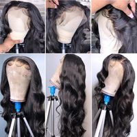 Perruque Body Wave 13x4 en dentelle transparente, cheveux humains Remy, sans colle, testée au blanchiment, emballage personnalisé avec logo, vente en gros