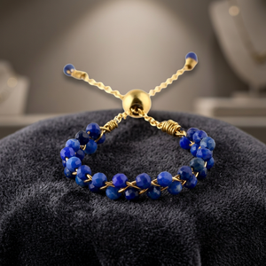 <b>Lapis</b> <b>Lazuli</b> Free Size <b>Ring</b> from SwatiN Designs, featuring hand-woven faceted blue <b>lapis</b> beads and an adjustable gold-tone - Product Image 3