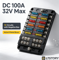 Bloc de fusibles DC 100A 12V/24V/32V à 12 voies avec bus négatif et couvercle