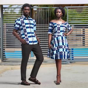 Conjunto de Ropa Africana <span class=keywords><strong>para</strong></span> Parejas, Talla Grande, Estampado de Cera, Dashiki con Hombros Descubiertos, Batik Afrocentrico, Trajes a Juego, Regalo de San Valentín WYQ1101 - Product Image 1