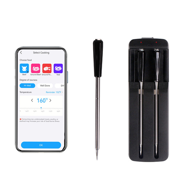 Wireless Smart Meat Thermometer with Mobile Control Booster for BBQ, Oven, Grill, Kitchen, Smoker, Rotisserie