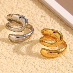 Joyas de diseño único europeo y americano Ins, acero inoxidable chapado en oro de 18 quilates, anillo de serpiente Abierto francés de tres capas - Product Image 1