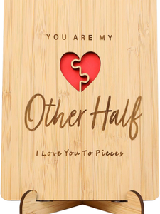 Tarjeta de Aniversario de Madera con Diseño de Rompecabezas de Corazón, Regalo Romántico para Esposa/Esposo/Novia/Novio - Product Image 1