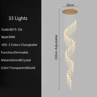 En stock, Lustre suspendu en spirale moderne et luxueux, Lampes suspendues en cristal LED dorées pour villa, hall d'entrée, salon, loft, escaliers